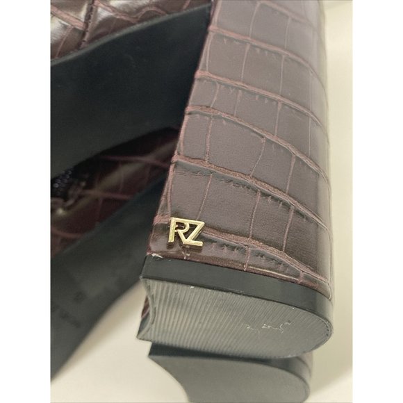 Rachel Zoe Size 7.5 M Mahogany Brown Croc Embossed MAYA Ankle Boot Platform Heel - Picture 8 of 16